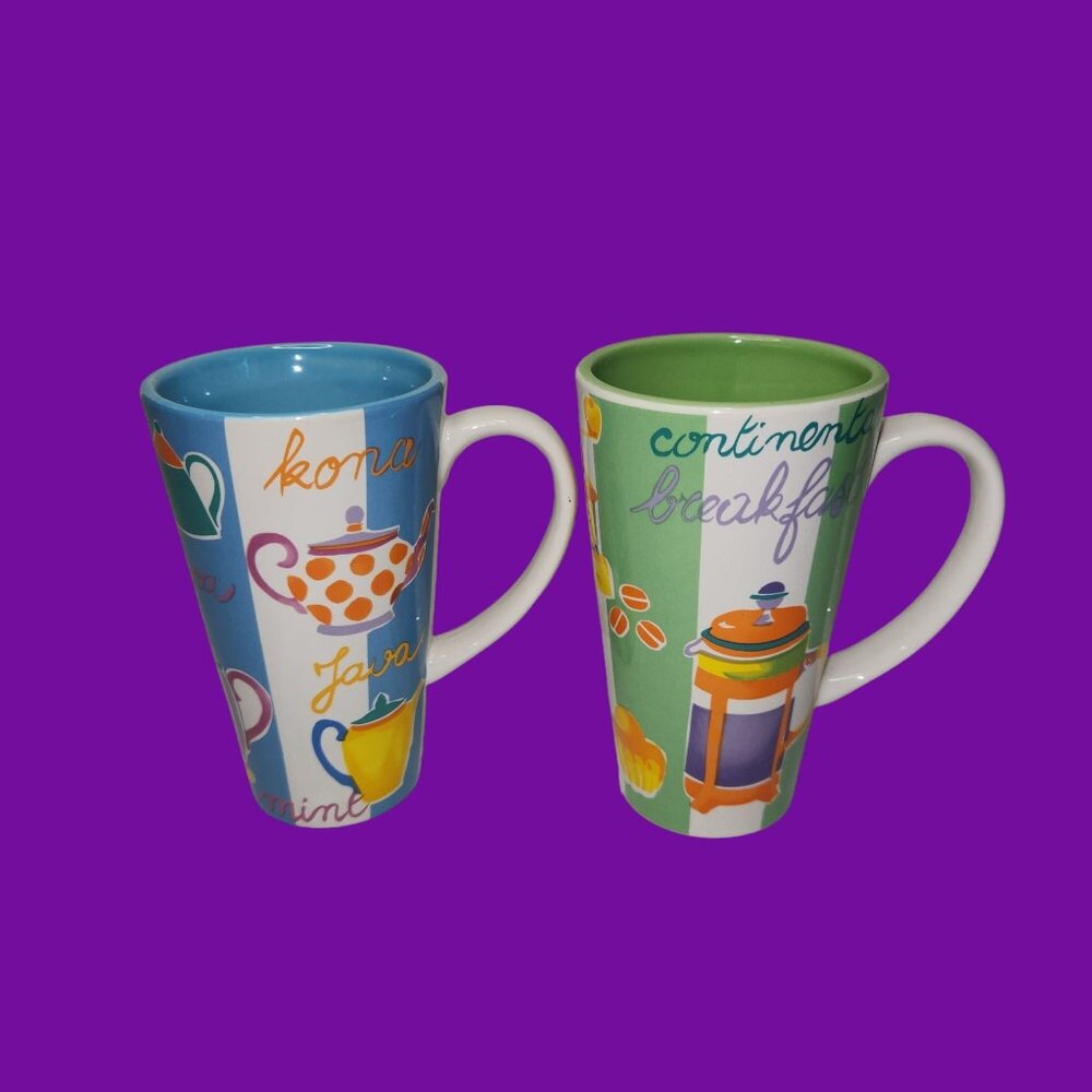 Lot of 2 Gibson 16 oz. Coffee Themed Coffee Mugs Cottage Drinkware Rare Find